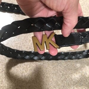MK braided belt. Black and gold MK logo.